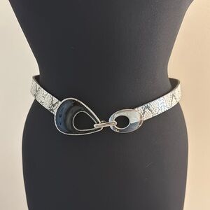 Gorgeous Leather Snakeskin Pattern Adjustable Belt with Black/Silver Buckle EUC